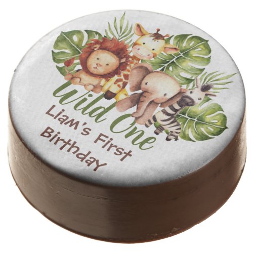 Safari Animals Wild One First Birthday Greenery Chocolate Covered Oreo