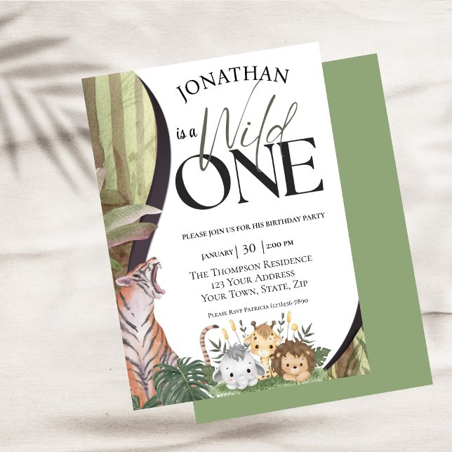 Safari Animals Wild One First Birthday  Invitation (Creator Uploaded)