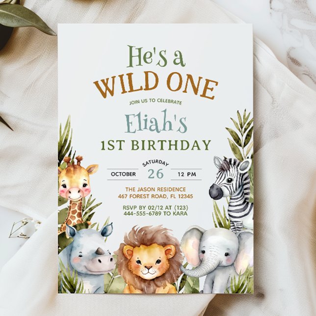 Safari Animals Wild One First Birthday Invitation (Creator Uploaded)