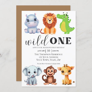 Safari Animals Wild One First Birthday Invitation
