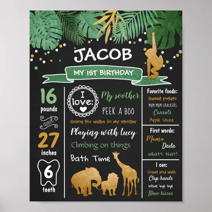 Jungle 1st birthday poster Instant download template EDITABLE Safari First Birthday Chalkboard sign Wild One Milestone Birthday Poster