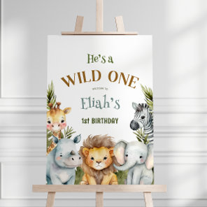 Safari Animals Wild One First Birthday Welcome Foam Board