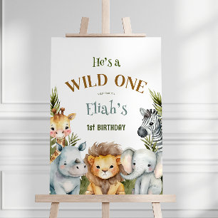 Safari Animals Wild One First Birthday Welcome Foam Board