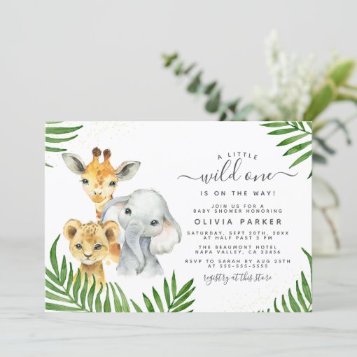 Safari Animals Wild One Gender Neutral Baby Shower Invitation | Zazzle