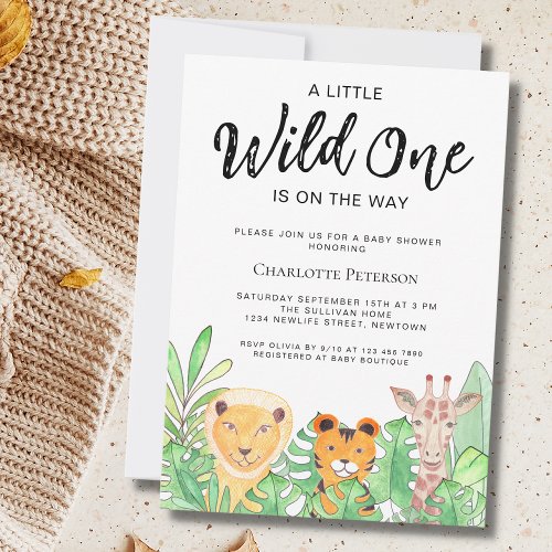 Safari Animals Wild One Gender_Neutral Baby Shower Invitation