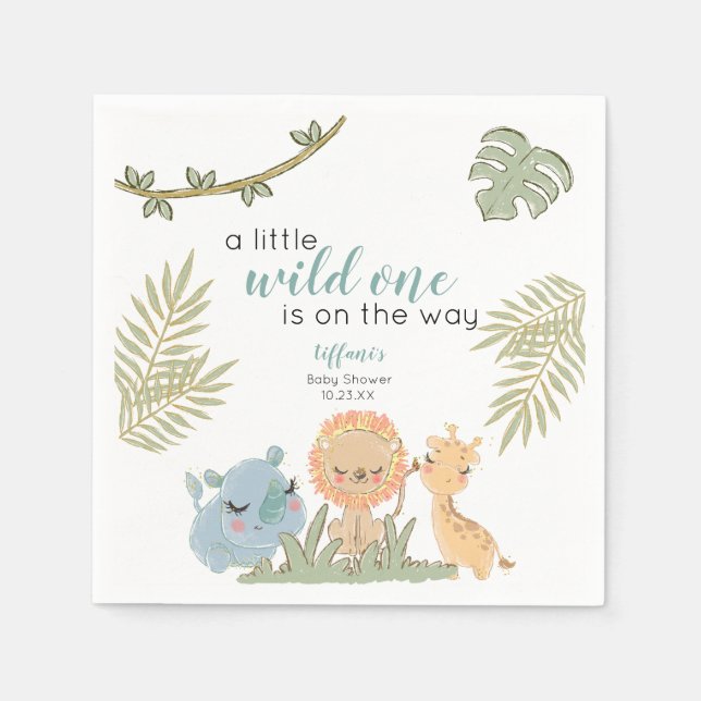 Safari Animals Wild One Gender Neutral Baby Shower Napkins (Front)