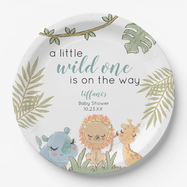  Safari Animals Wild One Girl Baby Shower  Paper Plates (Front)