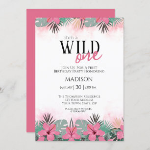 Safari Animals Wild One Girls First Birthday   Invitation