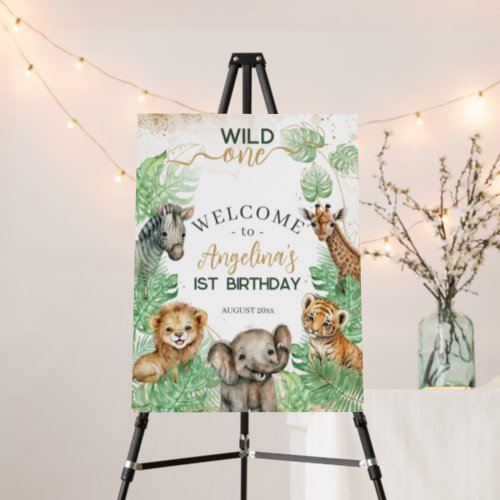 Safari animals Wild One greenery 1st Birthday Foam Board