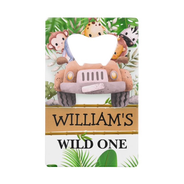 Safari Animals Wild One JUNGLE Birthday Credit Card Bottle Opener (Front)