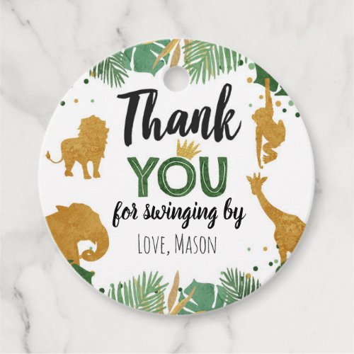 Safari Animals Wild One Jungle Gold Thank You Boy Favor Tags