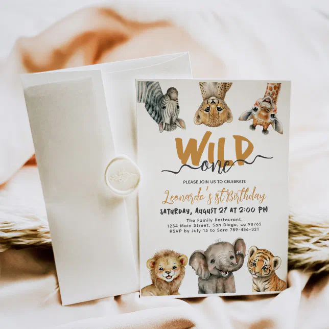 Safari animals wild one modern 1st Birthday Invitation | Zazzle