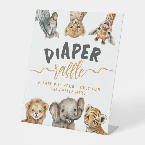 Safari animals wild one modern Baby Shower diaper Pedestal Sign