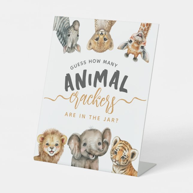 Safari animals wild one modern Baby Shower game Pedestal Sign (Front)