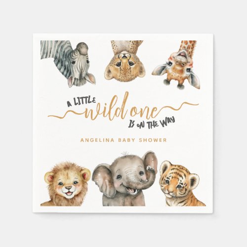 Safari animals wild one modern Baby Shower Napkins