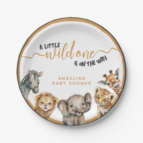 Safari animals wild one modern Baby Shower Paper Plates