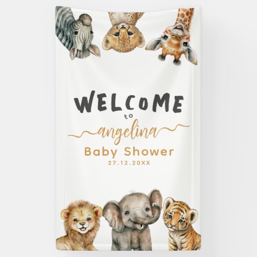 Safari animals wild one modern Baby Shower welcome Banner