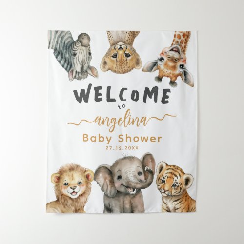 Safari animals wild one modern Baby Shower welcome Tapestry