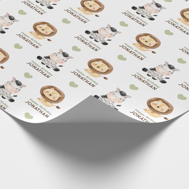 Safari Animals Wild One Wrapping Paper (Corner)