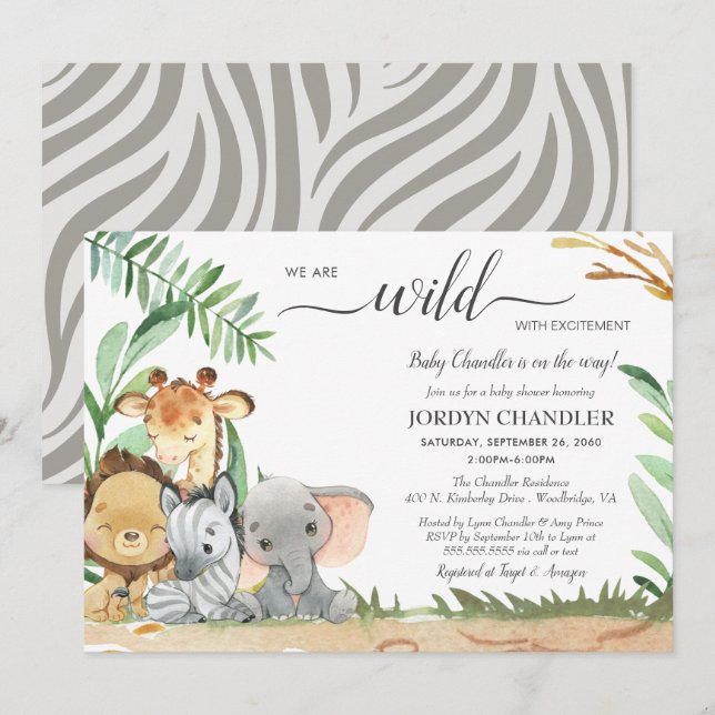 Safari Animals Wild with Excitement Baby Shower Invitation (Front/Back)