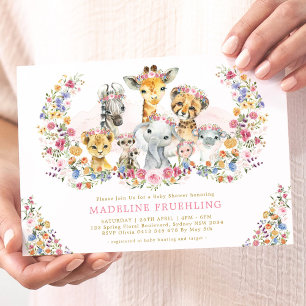 Safari Animals Wildflower Garden Girl Baby Shower Invitation