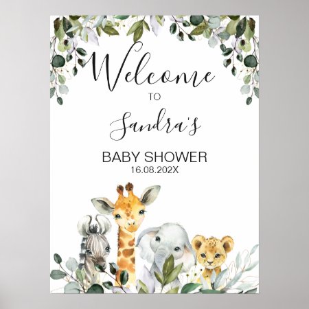 Safari Animals With Lion Baby Shower Welcome Sign