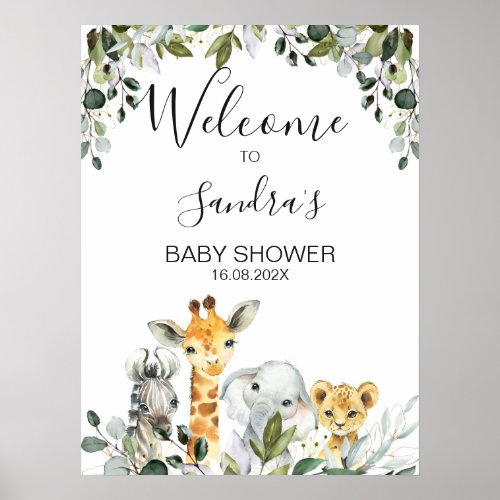Safari Animals with Lion Baby Shower Welcome Sign