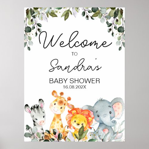 Safari Animals with Lion Baby Shower Welcome Sign