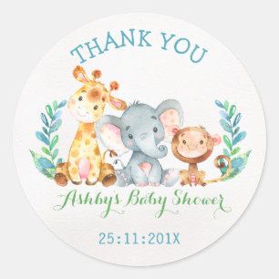 Safari Animals With Monkey Baby Shower Sticker