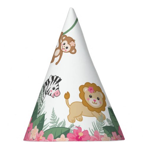 Safari Animals with Pink flowers Party Hat