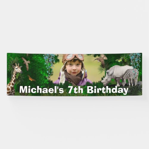 Safari animals woodland photo birthday boy girl banner