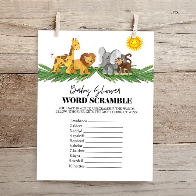 Safari Animals Word Scrumble Baby Shower Game (Creator Uploaded)