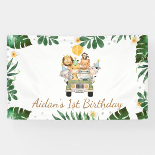 Safari Animals Yellow Balloon Birthday Banner