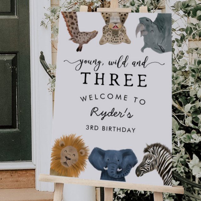 Safari Animals Young Wild & 3 Boy Birthday Welcome Foam Board (Creator Uploaded)