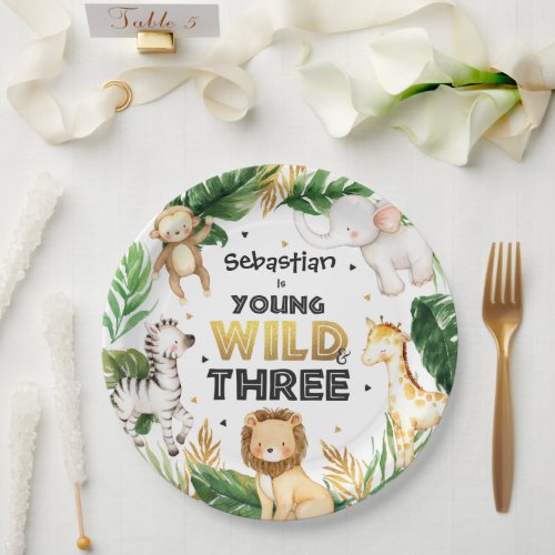 Safari Animals Young Wild And Three 3rd Birthday  Paper Plates