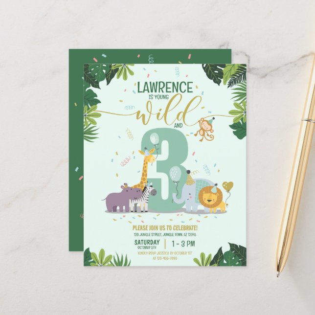 Safari Animals Young Wild & Three Budget Birthday (Front/Back In Situ)