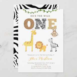 Safari animals zoo First Birthday Party Invitation