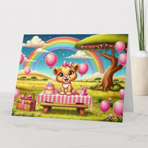 Safari Babies Birthday _ Lion Cub Pink Card
