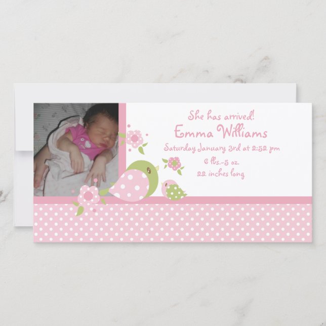 Safari Babiez Birdie Photo Birth Announcement (Front)