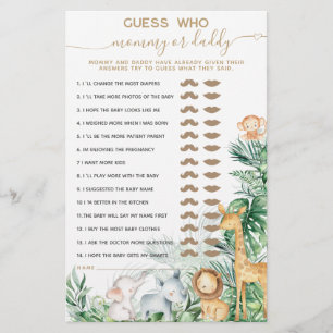 Safari Baby Animal Greenery Baby Shower Guess game