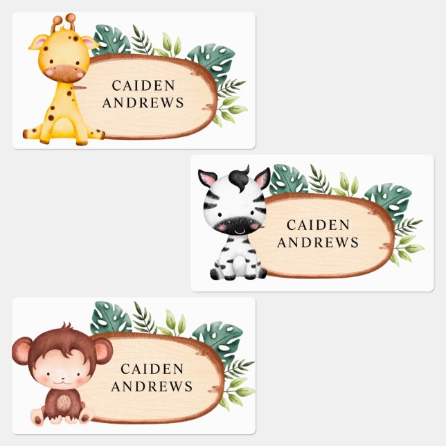 Safari Baby Animal Wood Slice Labels (Group)