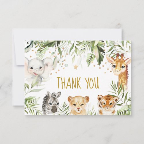 Safari baby animals and greenery thank you card