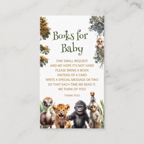 Safari Baby Animals Baby Shower Book Request  Enclosure Card