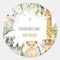 Safari Baby Animals Baby Shower Classic Round Sticker