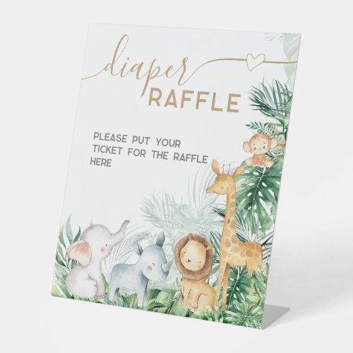 Safari Baby Animals Baby Shower Diaper Raffle Pedestal Sign