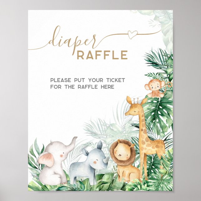 Safari Baby Animals Baby Shower Diaper Raffle  Poster (Front)