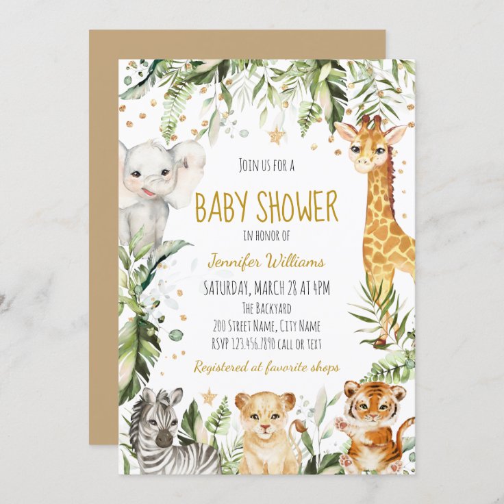 Safari Baby Animals Baby Shower Invitation | Zazzle