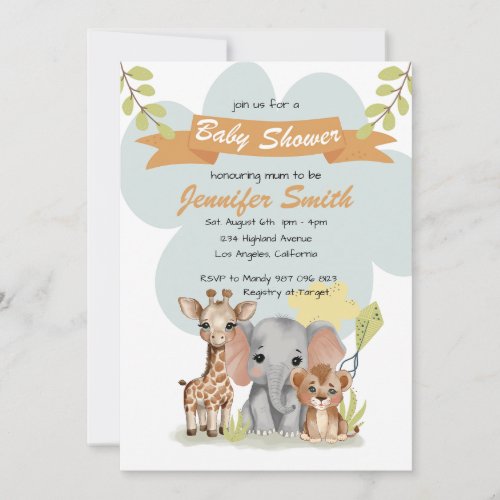 Safari Baby Animals Baby Shower invitation