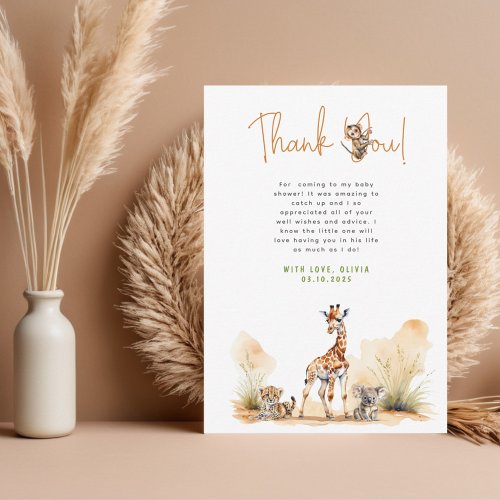 Safari Baby Animals Baby Shower Thank You Card