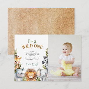 Safari Baby Animals First Birthday Thank You Card